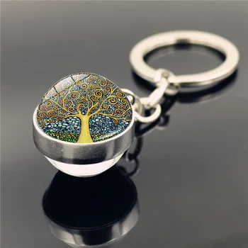Modes Dzīvības Koks KeyChain Piekariņi dubultie Stikla Bumbu Kulons Mākslas Auto Keychain Aksesuāri Gudrs Metāla Keyring Sievietēm Dāvanu