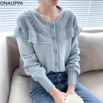 ONALIPPA Veļa Modelis Džemperis Sievietēm Ir 2021. Rudens Dizaina Nišu franču Īss Izgriezt Maigu Saldu garām Piedurknēm Adīta Jaciņa