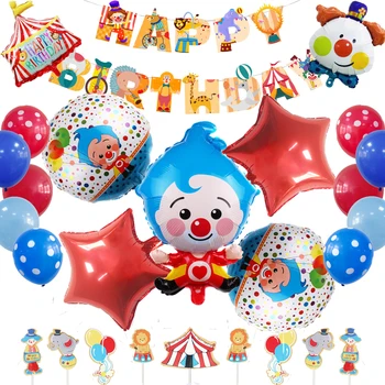 Plim Plim Balonu Karikatūra Sarkanā Un Zilā Klauns Alumīnija Filmu Balonu Cirka Tēma Happy Birthday Banner Partijas Apdare Piederumi