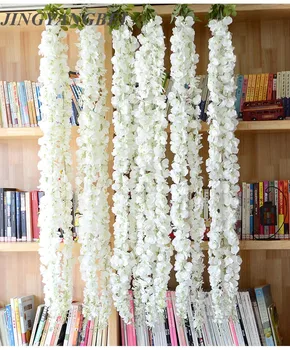 140cm 3head balta Zīda Wisteria Ziedi Vīnogulāju Karājas Mākslīgo Augu Home Hotel Dekoru Vainags Kāzu dekorēšana