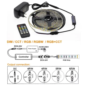 5M uzstādīt LED Lentes RGB / RGBW / RGB+KMT / Dubultu Baltu LED Elastīga Gaismas 5050 300 Led + RF Kontrolieris + DC12V 3A Strāvas Adapteris