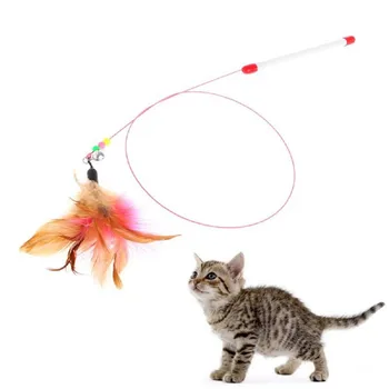 Tērauda Stieples Spalvu Rotaļlietas, lai Kaķiem Interaktīvās Kaķēns Spalvu Bell Kaķis Rotaļlietas Kaitināt Stick Nūjiņu