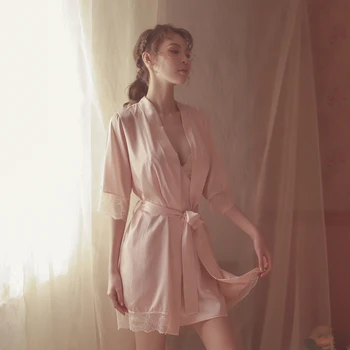 Modes Sieviešu Peldmētelis tērps, Mežģīņu nightdress nakts drēbes Sexy apakšveļa pavešana mājas apģērbs (drēbes+bikšturi svārki+T-Apakšbikses)