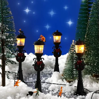 4 Gab. Mini Ziemassvētku Lampas Pēc Vilciena Lampas Miniatūras Ielas Lampas Dekoratīvais Apgaismojums par DIY Namiņš Ciema Ceļš