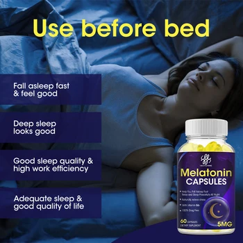 IMATCHME 5Mg Melatonīna Kapsulas B6 Vitamīns Palīdz Dziļa Miega Saglabāt Bezmiegs Uzlabo Miegu Pieaugušo Sejas Kapsulas Veselības Aprūpes