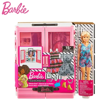 Barbie Skapis Uzstādīt Fashionistas Ultimate Skapis Princese Dressup Bērnu Rotaļlietas Portatīvo Modes Rotaļlietu GBK12