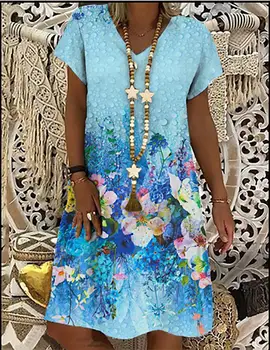 Modes Vasarā Sievietēm Zaudēt Pludmales Kleita Vintage 3D Druka-Line Puse Kleita Dāmas Gadījuma Elegantu V-Kakla Tvertne Kleita