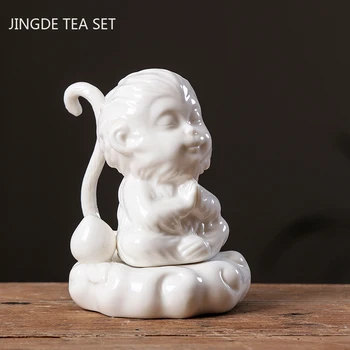 Jaunrade Keramikas Tējas Pet Rotājumi Monkey King Statuja Tējas Statuetes Amatniecības Boutique Balta Porcelāna Tējas Apdare Piederumi
