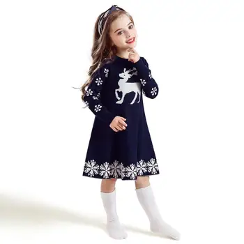 Ziemassvētku Ziemeļbriežu Meitenes Kleita Sniegpārslas Drukāt Red Jauno Gadu Drēbes, Ziemas Kokvilnas garām Piedurknēm Ikdienas Valkāšanai Bērnu Apģērbs