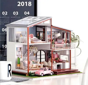 DIY māja radošo seno stila montāža coffee house ēkas modeli, villa roku darbs puzzle montāža rotaļlieta dāvana