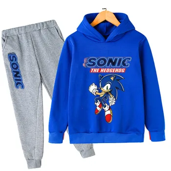 Ir 2021. Bērnu Apģērbu Komplekts Rudens Modes Sonic garām Piedurknēm pelēkā vārna + Bikses Zēniem un Meitenēm Karikatūra Ikdienas Skriešanas Sporta Tērps