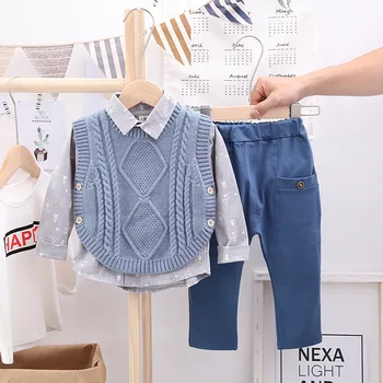 Ir 2021. Jauna Rudens Puiku Drēbes ar garām Piedurknēm Krekls+Veste Džemperis+Elsas 2gab Bērnu Apģērbu Komplekts 24 Mēneši 3t Meitene Apģērbs