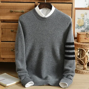 Bieza tīra kašmira džemperi, vīriešu apaļu kakla gadījuma visu maču modes svīteris vaļīgi riska ierobežošanas jaunatnes siltas ziemas drēbes