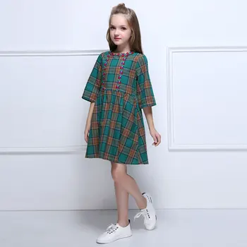 Kseniya Bērniem Kleitas Meitenēm Apģērbu Kokvilnas Modes Gudrs Pleds Baby Girl Mežģīņu Kleita Puķu Meitenes Kleita