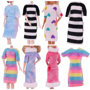 Augstas Kvalitātes Īsām Piedurknēm Plīša Gara Kleita Ziemā Silts Lady doll kleita Lelle Drēbes Accessorie par 1/6 Lelle dzimšanas dienas dāvana