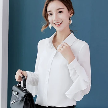 Šifona krekli Cietā Slim Elegants Izlīdzināšanu Piedurknēm Sieviešu Visu maču Gadījuma korejiešu Stilā, Moderns Sieviešu Elpojošs Modes Ikdienas Vienkārši