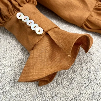 Oranžās Laternu Piedurknēm-Line Mini Kleita Sieviešu Modes Vintage Veļa Krusta Vidukļa Virves, Siksnas Rudens Jaunas Ielidošanas 2021