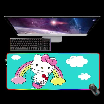 RGB Gudrs Kawaii Hellos Kaķis Kitties Spēļu Peles Paliktņa peles paliktnis Klaviatūra Mat Mause Pad Gumijas Nē-slip ar Aizmugurgaismojumu Tapis De Souris