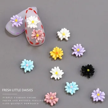 Vasarā Mazās Daisy Nail Art Rotājumi Sajauc Konfektes Krāsu, Sveķu Ziedi Nagu Rotaslietas Mazu, Svaigu Stilā 3D Manikīra Dizainu