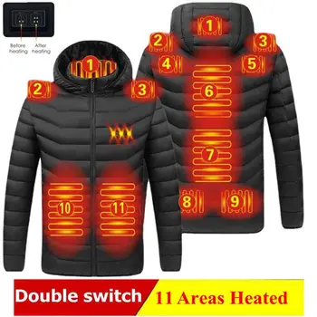 11 apsildāmu Apvalku, kas Ziemā Silts USB Apkures Veste Smart Termostats Kapuci Apsildāms Apģērbs, Ūdensnecaurlaidīgs Silta Polsterēta Jaka Pievienot Izmēra