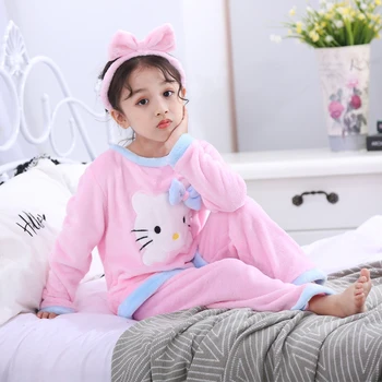 Rudenī un ziemā, pidžamas bērnu garām piedurknēm meiteņu kostīmi karikatūra cute kaķēns pidžamu bērnu apģērbu modes apģērbu