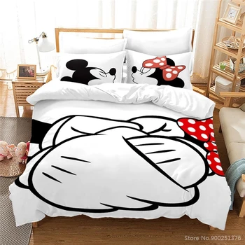 Melnā un Baltā Gultas veļā Set Queen, King Mickey Minnie Mouse Duvet Cover Set gultas Pārklājs Mājas Tekstila Zēniem Meitenes Mīļotājiem Pāris