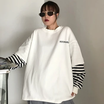 Modes Sieviešu Tshirts Topi Ir 2021. Rudens korejas Ulzzang Vintage Harajuku Svītrainām Raibs T-krekls Sieviešu Gadījuma garām Piedurknēm Tees