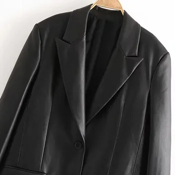 XEASY 2021. gadam, Sievietēm, Eleganta Robots PU Melns Streetwear Uzvalks Sieviešu Modes Vintage Biroja Dāma Vienu Krūtīm, Žakete Gadījuma Augšu