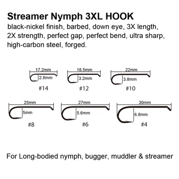 Vampfly 20pcs Dzeloņstiepļu Black Nickle 3XL Nimfa Streamer Lidot ar Piesaisti Āķis Premium Klases Lidot ar Piesaisti Āķi