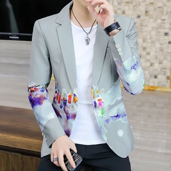 Ir 2021. Jaunu Rudens Un Ziemas Drukāšanas Gadījuma Mazo Uzvalks Vīriešu korejiešu Stila Slim Tendence Mazo Uzvalks Jaka, Pavasaris Un Rudens, Jūra 3XL