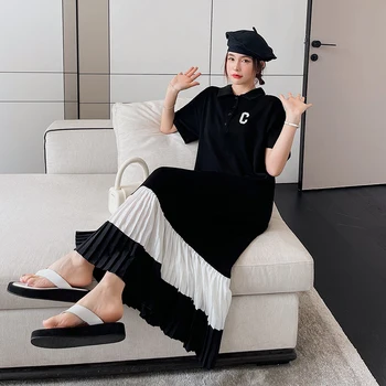 NYFS Vasaras Kleita ir 2021. korejiešu Jaunā Zaudēt POLO izšuvumi Sieviete Kleita Vestidos Drēbes Elbise Modes Daudzām Īsām Piedurknēm Kleitas