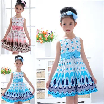 Bērni, Meitenes Saģērbt cute pāvs krāsā bez piedurknēm princess dress circle korejas Modes Blue bērnu apģērbu Jaunas