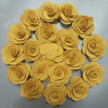20Pieces/Maiss Yellow Rose Roku darbs 3,5 CM, Auduma Rozes, Kokvilnas Auduma Ziedu Puses DIY Kāzu Pušķi Materiāla Matu Aksesuāri