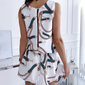 Vasaras Sexy Modes Mini Kleitas Bez Piedurknēm Sievietēm Ir 2021. Brīvs O Kakla Backless Vienu Sprādzi Ķēdes Drukāt Elastīgs Viduklis Gadījuma Kleita