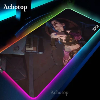 Anime Arcane Leģendas Līgas Jinx Jayce Vi Peles Paliktņa RGB Spēle Mause Paklāju LED Krāsu Gaismas galda Spēļu Mousemat LoLDesk Mat