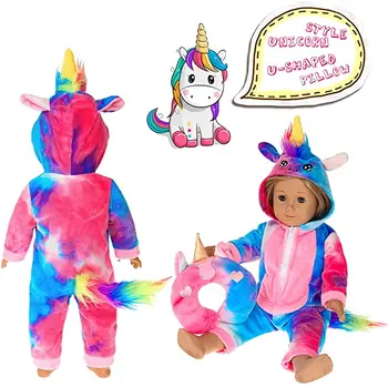 6 Gab. Krāsaini Tie-Dyed Unicorn Sleepwear guļammaiss Uzstādīt Lelle Piederumi 18 collu Amerikāņu Meitene Lelle un 43cm Piedzimst Mazulis