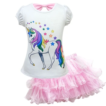 Vasaras Noverlty Unicorn Meitenes Apģērbs, T-Kreklu Pret Tilla Tutu Svārki Komplekti Toddler Meitene Cute Drēbes Iespiesti Topi Tee Uzvalks