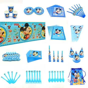 Disney Mickey Mouse Happy Birthday Puse Rotājumi Mazulis Plāksnes Kausa Salmu Autiņu Vienreizējās Lietošanas Galda Piederumi Bērnu Duša Gadījumā Puses Komplekts