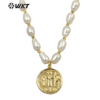 WT-JN135 Populared apaļa monēta medaļu pērle chocker kaklarota modes sapņu meitene dabīgo saldūdens pērļu kaklarotu kā dāvanu