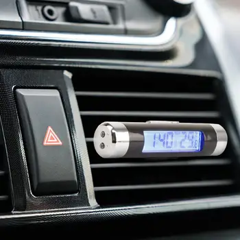 Portatīvie 2 in 1 Automašīnas Ciparu LCD Pulkstenis un Temperatūras Displejs, Elektroniskais Pulkstenis, Termometrs Auto, Automobiļu Zils Apgaismojums Ar Klipu