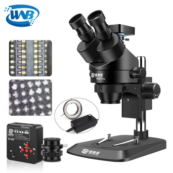 WNB Black 7X-45X Vienlaicīgi-Fokusa Binokļu/Trinokulara Mikroskopu Nepārtrauktu Tālummaiņu, LED Ring Light Source 3800W Pikseļu Ultra HD Kameras