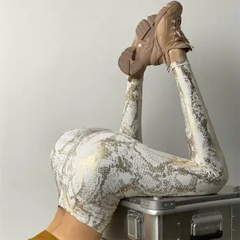 WHOUARE Push Up Zeķes Sieviešu Fitnesa Čūska Drukāt Augstā Vidukļa Legging Muca Stulpiņi Sporta Treniņu Mirdzumu Legging Femme